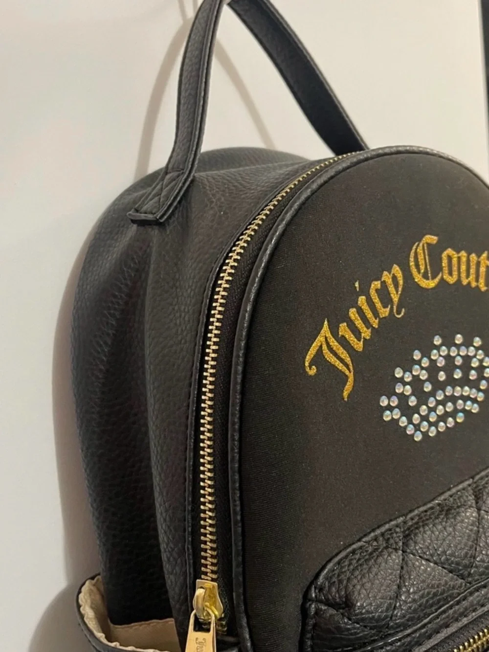 Juicy Couture Black Mini Quilted Backpack with Gold Logo